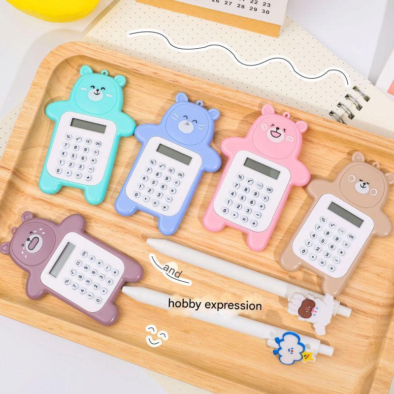 Cute Cartoon Bear Mini Calculator in blue
