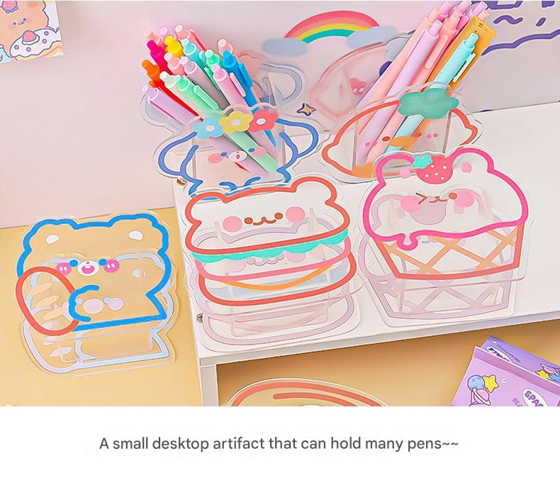 Acrylic pen holder featuring Hamburger Bear design