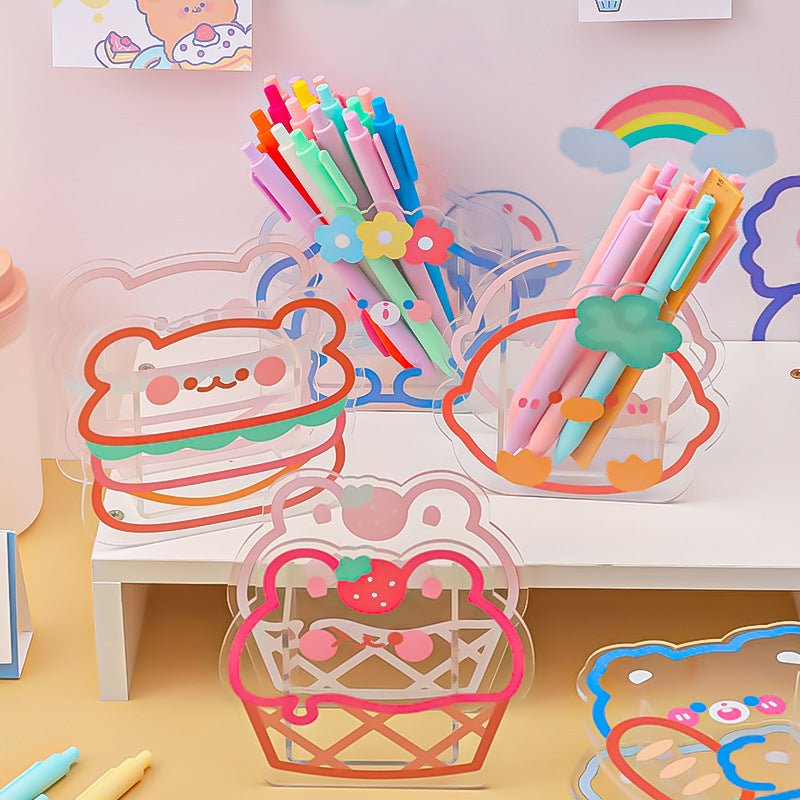 Transparent pen holder with Orange Duck motif