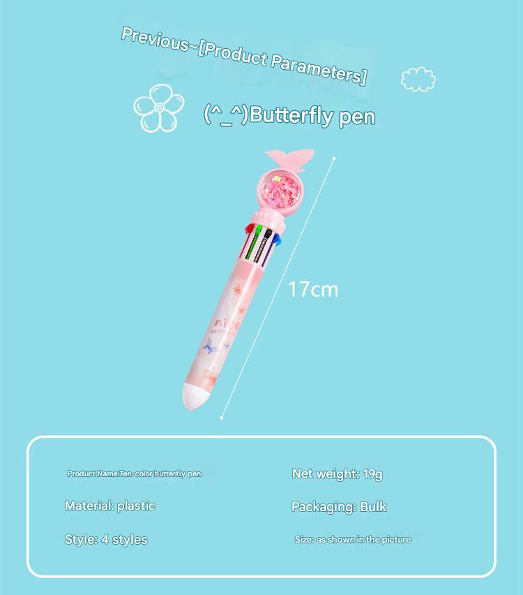 Student using colourful ballpoint pen during exam