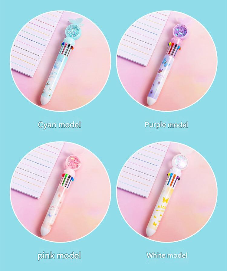 Close-up of the multicolor ballpoint pen tip