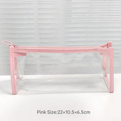 Organised makeup items in transparent pouch