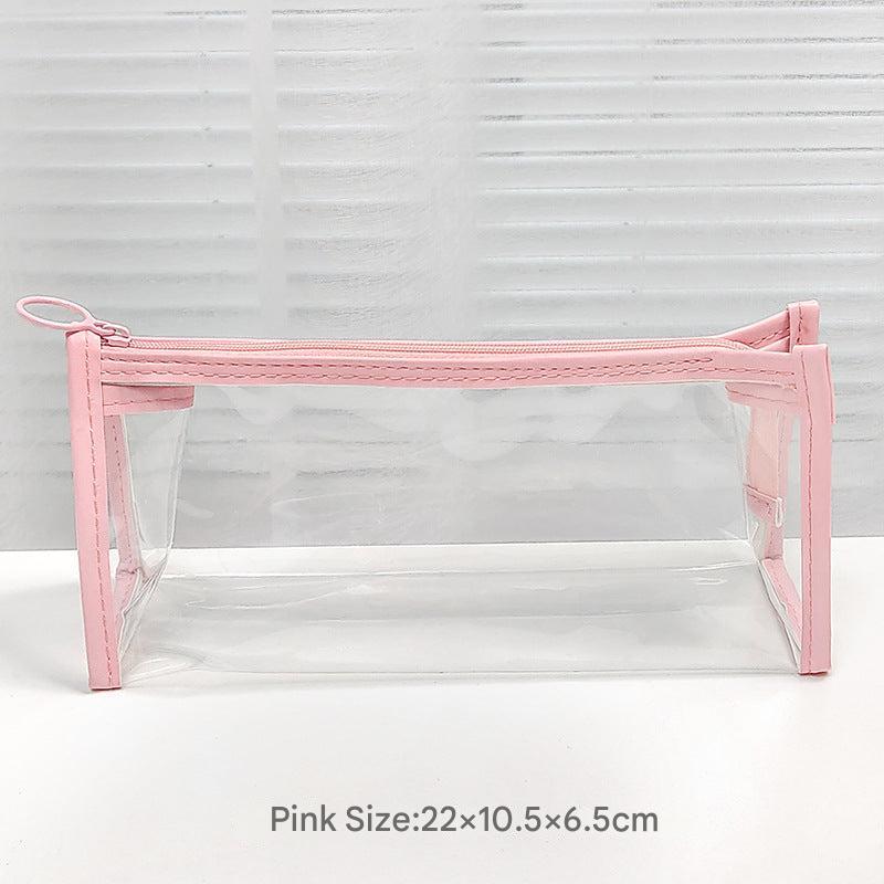 Organised makeup items in transparent pouch