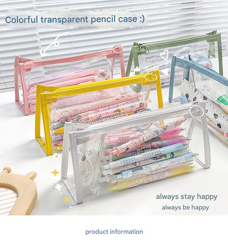 Colorful transparent storage bag in use