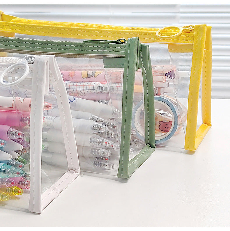 Organised makeup items in transparent pouch