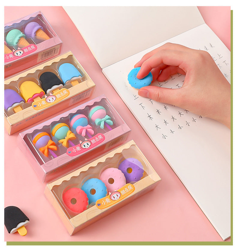 colourful dessert shaped eraser set image 1