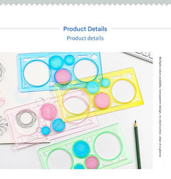 Colorful Multi-Purpose Ruler with Stencils on Top View