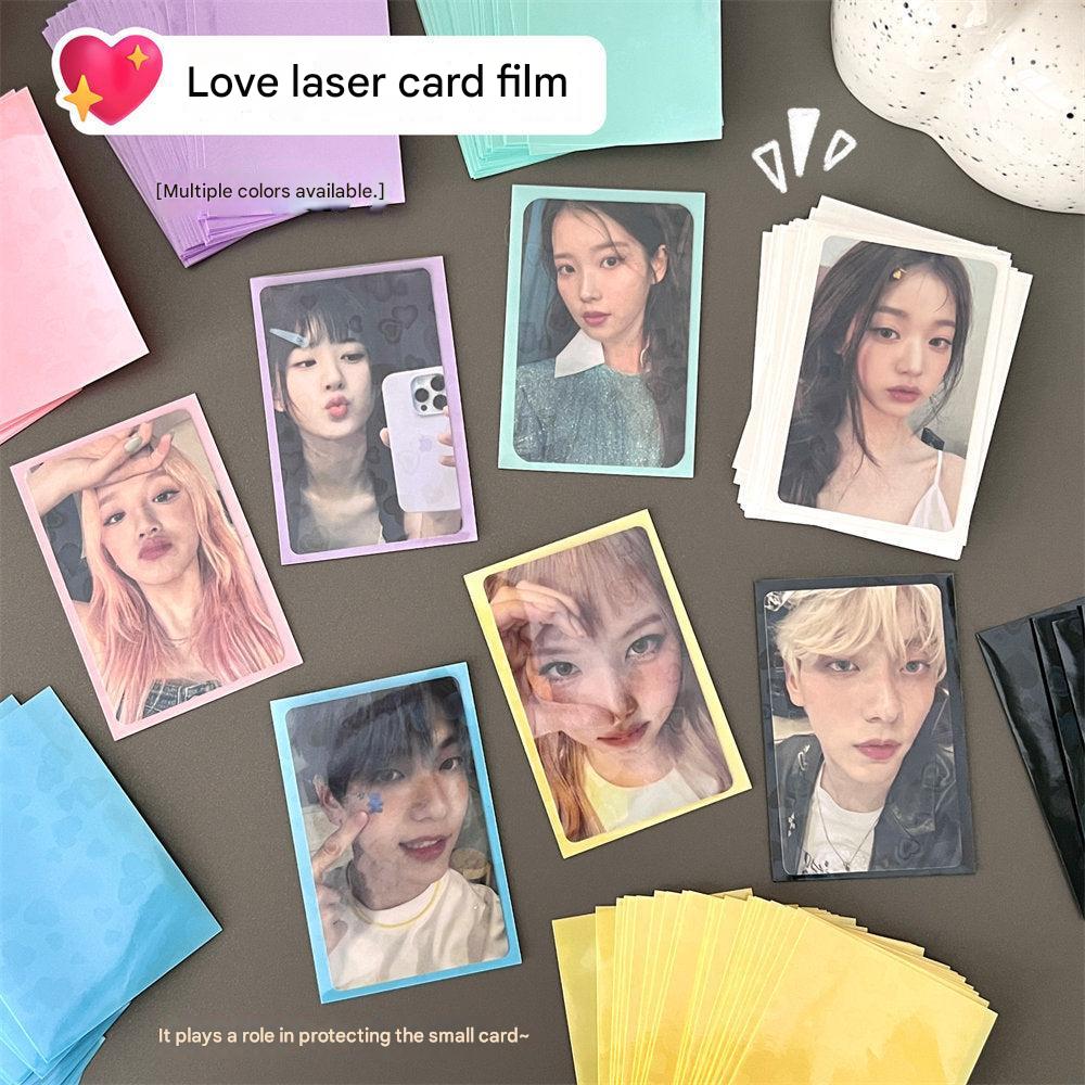 Pack of colourful layered photo card sleeves on display