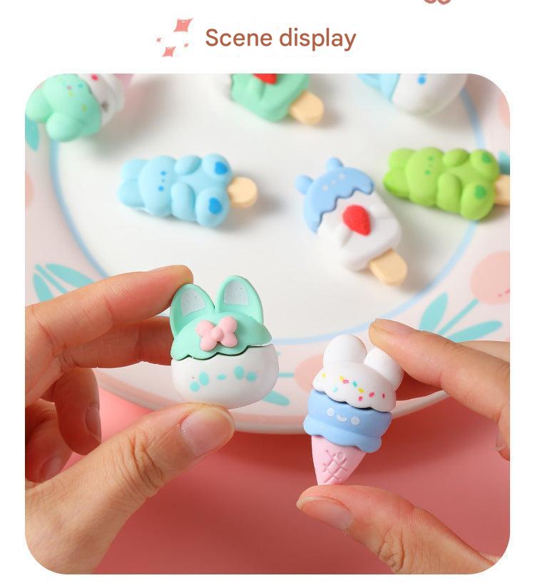 Bunny erasers variety set with cartoon designs