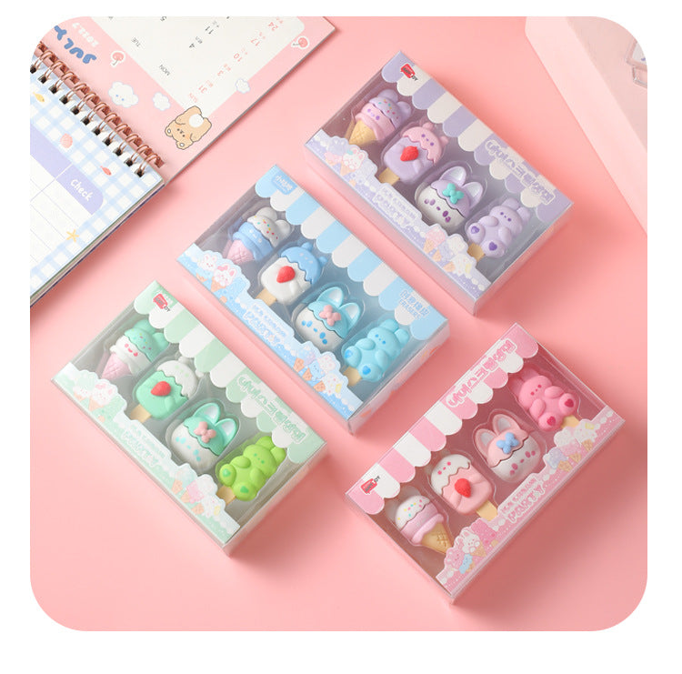 Colourful bunny dessert-themed erasers set image 1