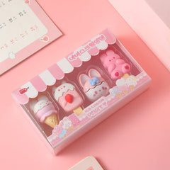 Bunny erasers variety set with cartoon designs