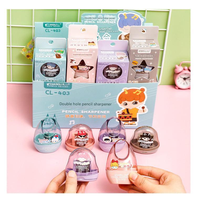 miniature dual slot pencil sharpener angled view