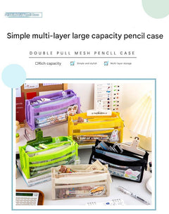 Multi-layer mesh pencil case front view