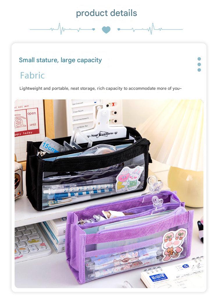 Transparent mesh pencil case side view