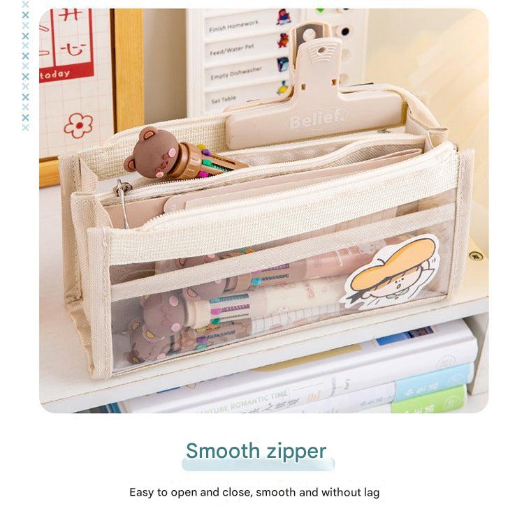 Multiple compartments in mesh pencil case