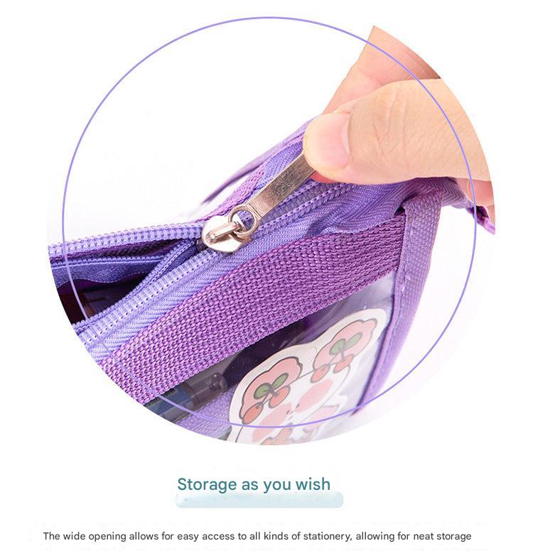 Open mesh pencil case displaying contents
