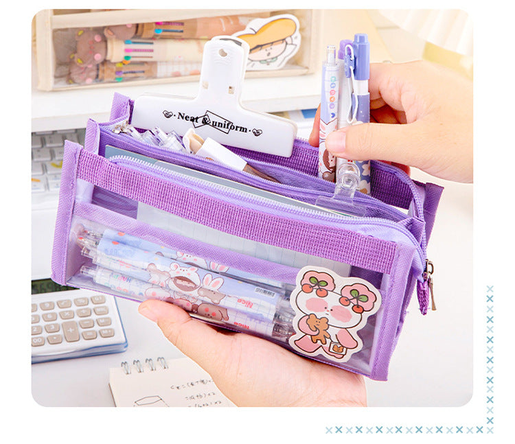 Stylish mesh pencil case with zipper closure