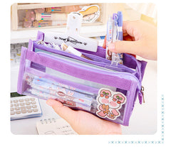 Stylish mesh pencil case with zipper closure