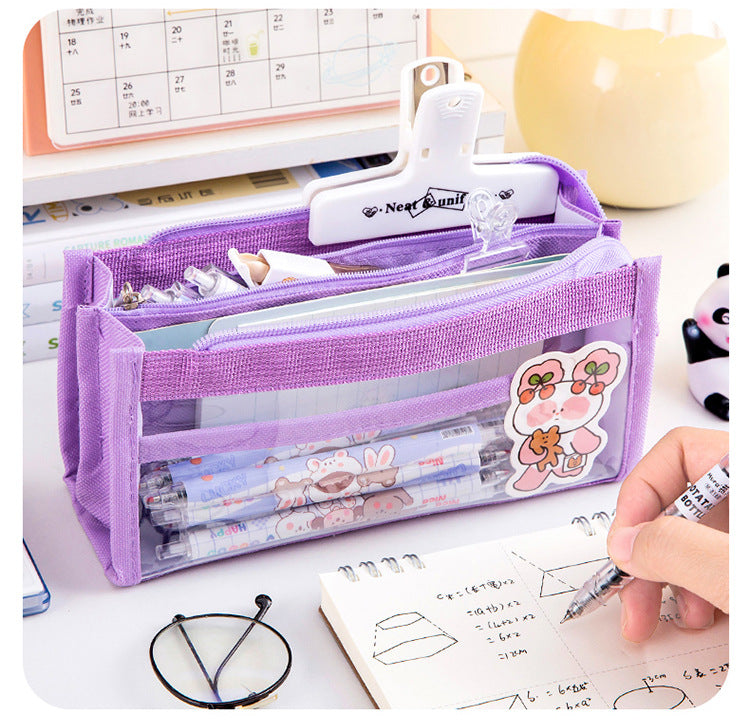 Multi-layer mesh pencil case front view