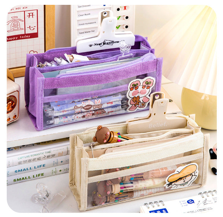 Portable pencil case in a backpack