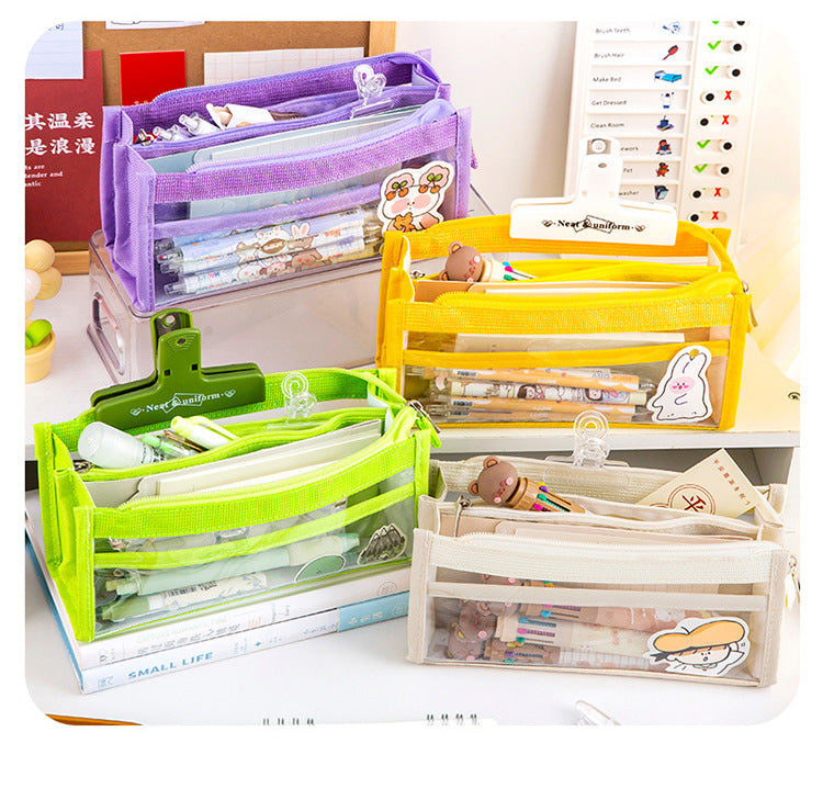 Transparent mesh pencil case side view