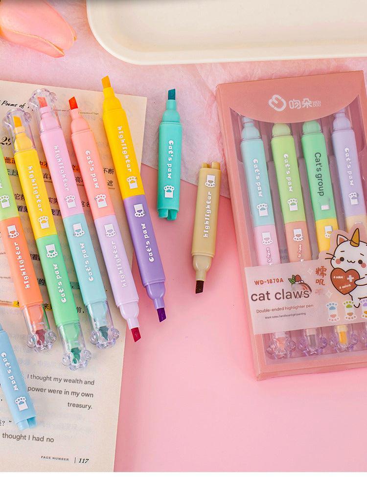 assorted fluorescent highlighters laid out on table