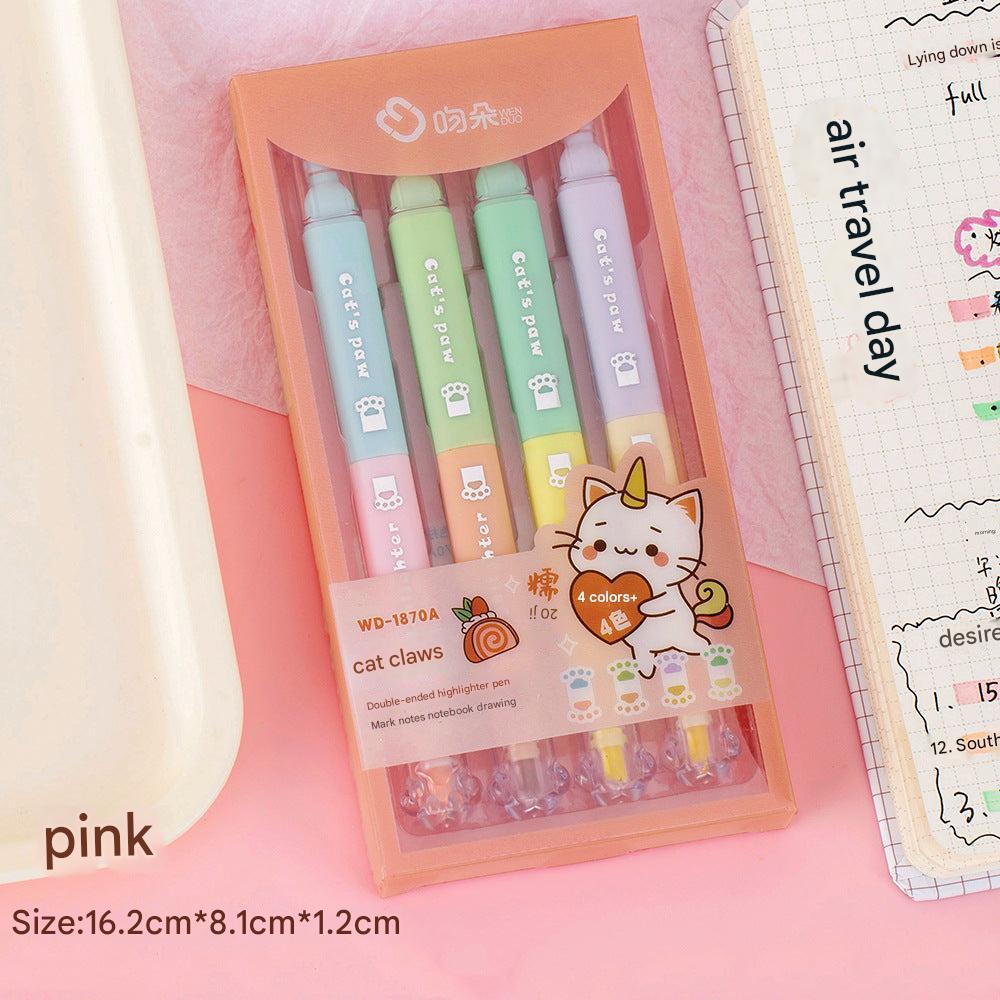 student using cat paw highlighters in class