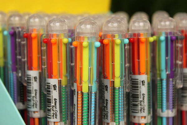 angled view of multicolour pens
