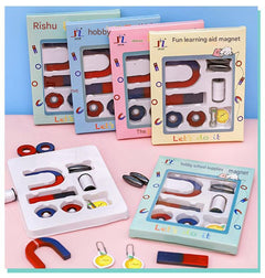 Children exploring magnetism with educational kit