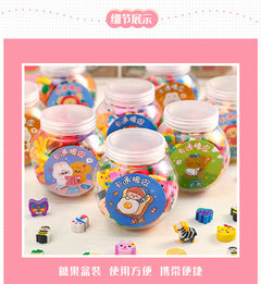Kids school supplies featuring decorative erasers