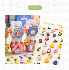 Close-up of animal and fruit mini erasers