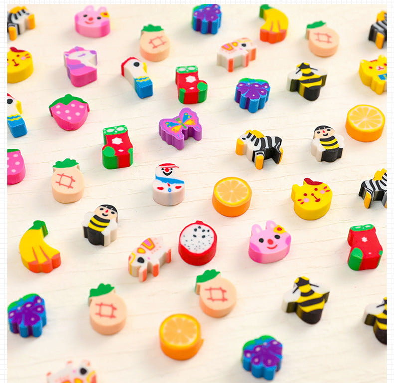 Vibrant and playful animal and fruit erasers