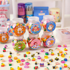 Educational mini erasers in a storage bottle
