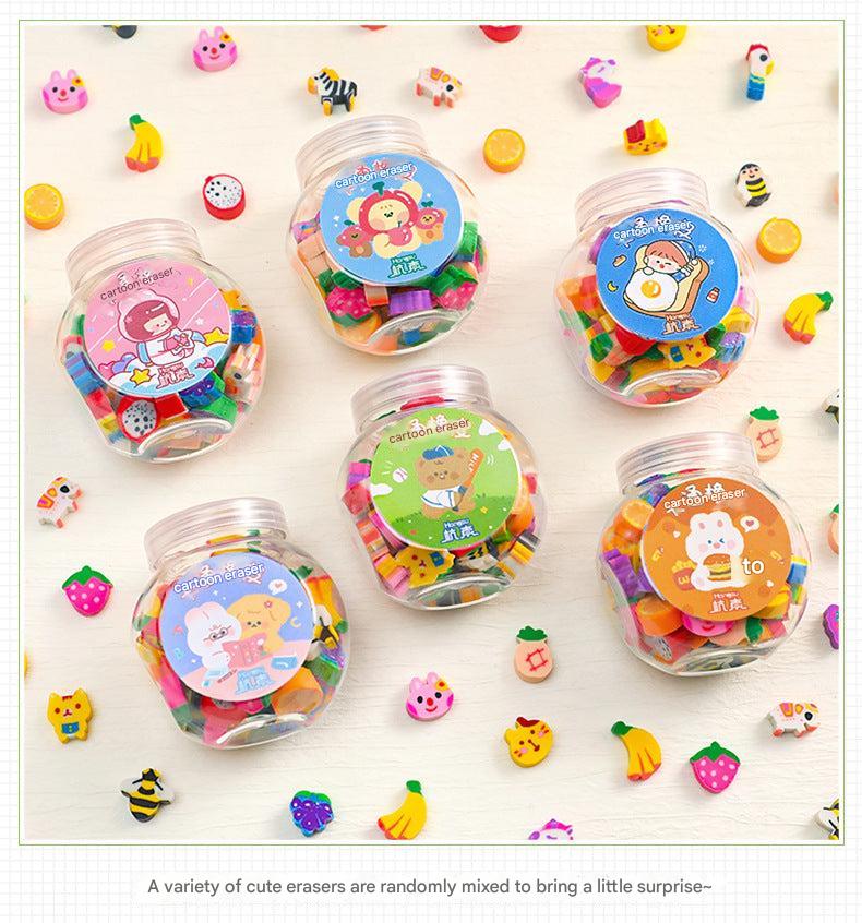Vibrant and playful animal and fruit erasers