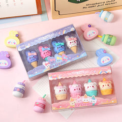 Close-up of bear cartoon eraser with blue detail