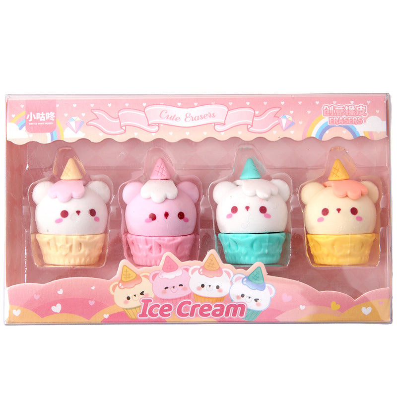 Pack of bear and rabbit cartoon erasers displayed