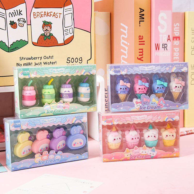 Detailed view of rabbit cartoon eraser in pink