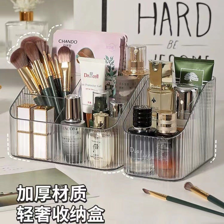 sectioned compartments of acrylic makeup organiser