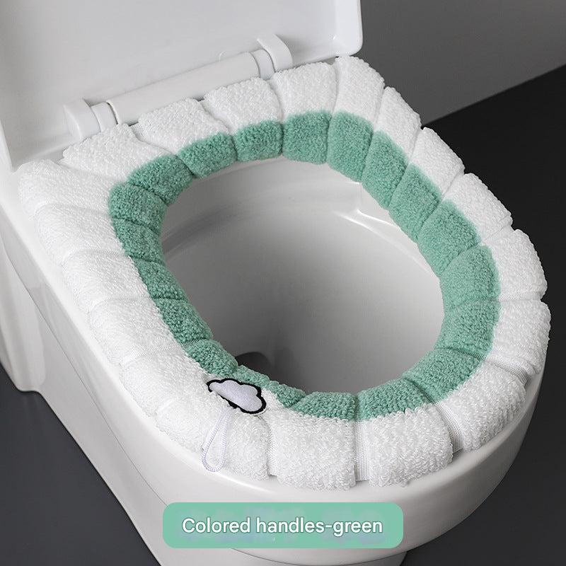 Blue toilet seat cover made with soft material