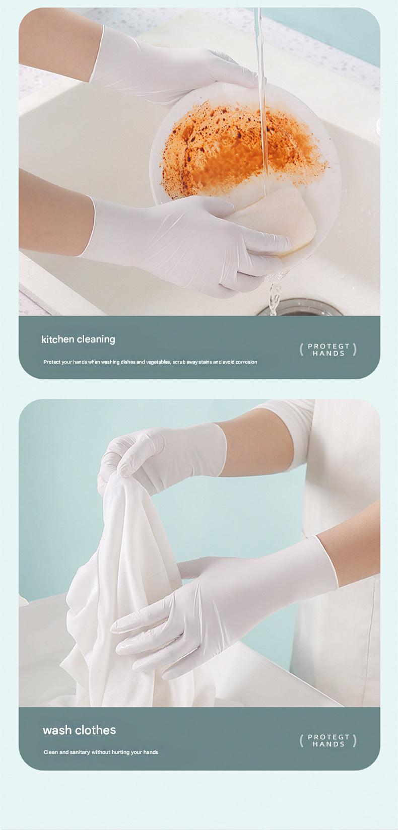 Stack of nitrile cleaning gloves in pink