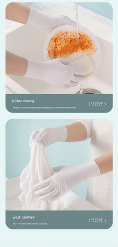 Stack of nitrile cleaning gloves in pink