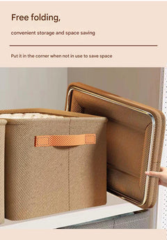 Collapsible fabric storage box in khaki colour