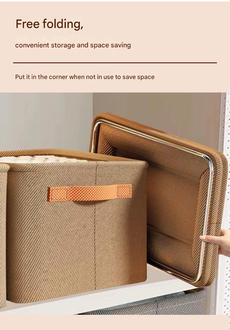 Collapsible fabric storage box in khaki colour