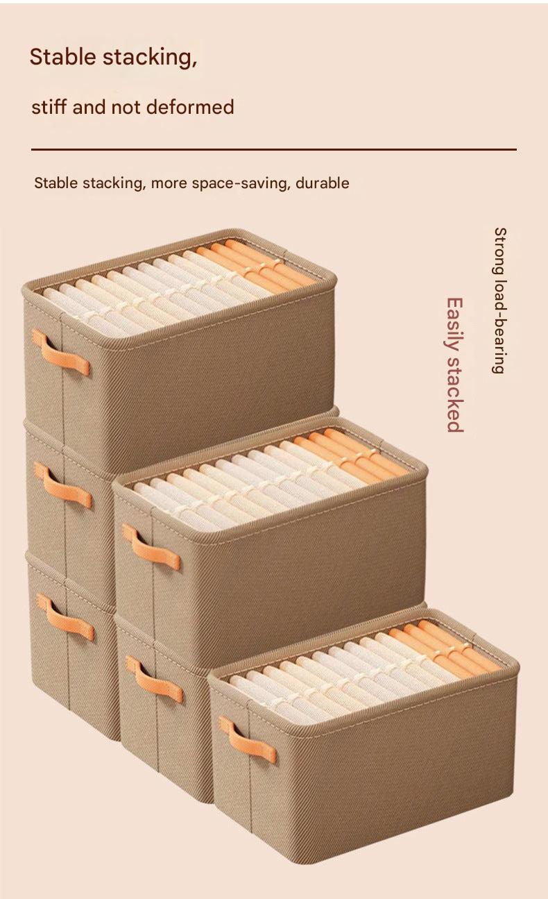 Grey fabric storage bin in bedroom
