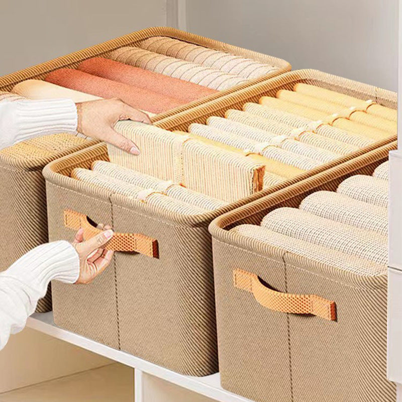 Collapsible fabric storage box in khaki colour