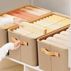 Collapsible fabric storage box in khaki colour