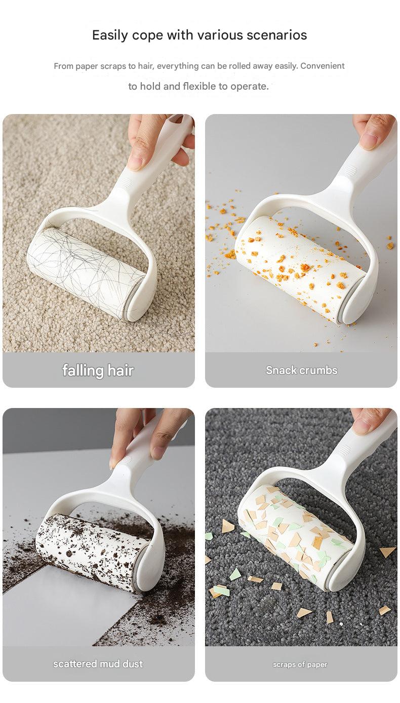 sticky lint roller with adhesive sheets in use