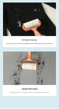 green lint roller in use on fabric