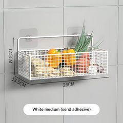 close-up of metal shelf for toiletries
