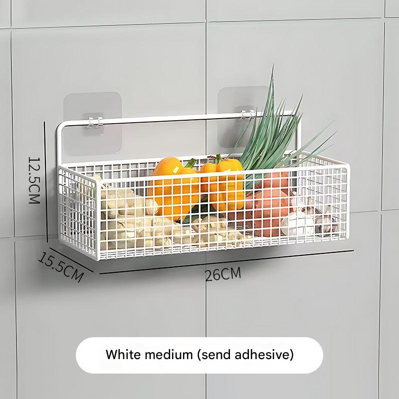 close-up of metal shelf for toiletries